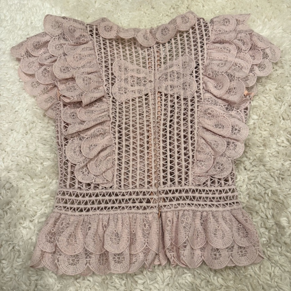 Blush Pink Lace Ruffle Top - Picture 2 of 5
